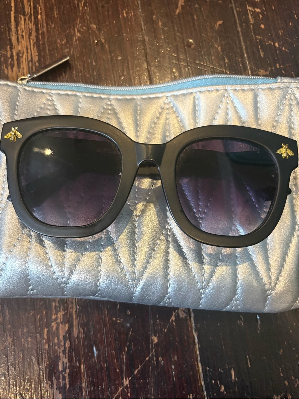 Fashion Black Matte Sunglasses with Gold Bee Detail